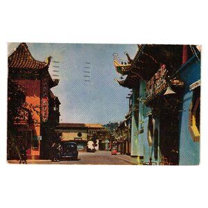 Vintage 1952 Postcard Los Angeles Chinatown California One Cent Stamps Car